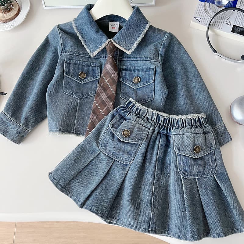 Girls Spring Suit Skirt Long Sleeve 2026 New Children's Soft Denim Jacket Baby Korean Style Denim Skirt Two-piece Set