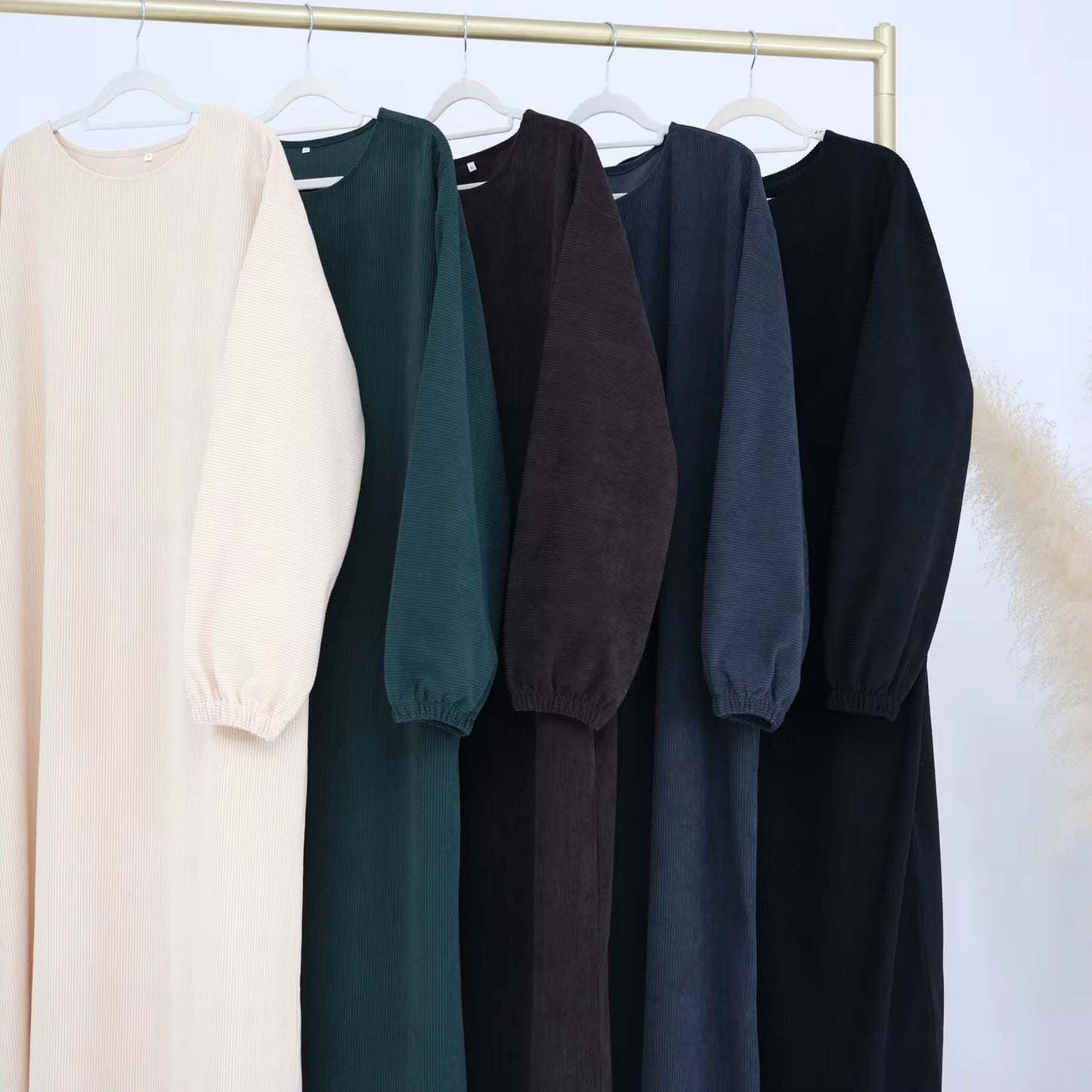 Strong factory, free pattern making, solid color loose long-sleeved dress, round neck, long casual and elegant long shirt