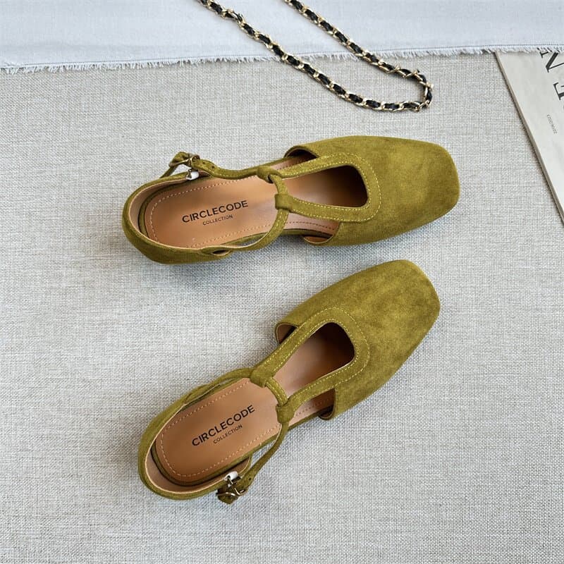 French-Style Square-Toe Mary Jane Shoes with Hidden Height Increase for Women, 2026 Summer New Model, X-Strap Hollow Sandals, Wedge-Shaped Single Shoes