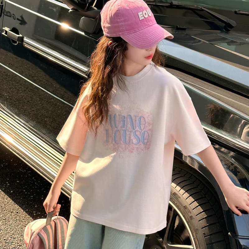 Girls Short Sleeve T-Shirt Summer 2026 New Style Fashionable Two-Piece Set for Teen Girls Middle School Students