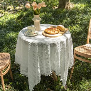 French Ins Style White Heart Pom Pom Lace Tablecloth Dining Cloth Hotel B&B Decorative Tablecloth Drop Shipping