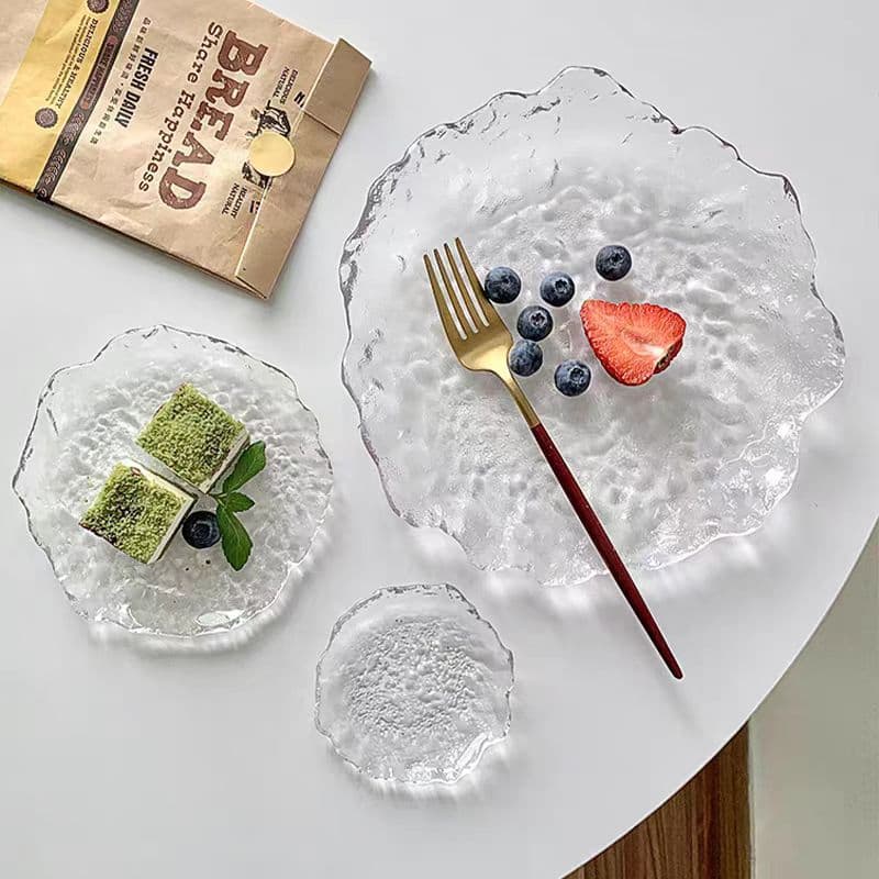Japanese Style Irregular Glass Tray Rectangular Sushi Plate Creative Dining Utensils Dessert Flat Plate Heat Resistant round Tray