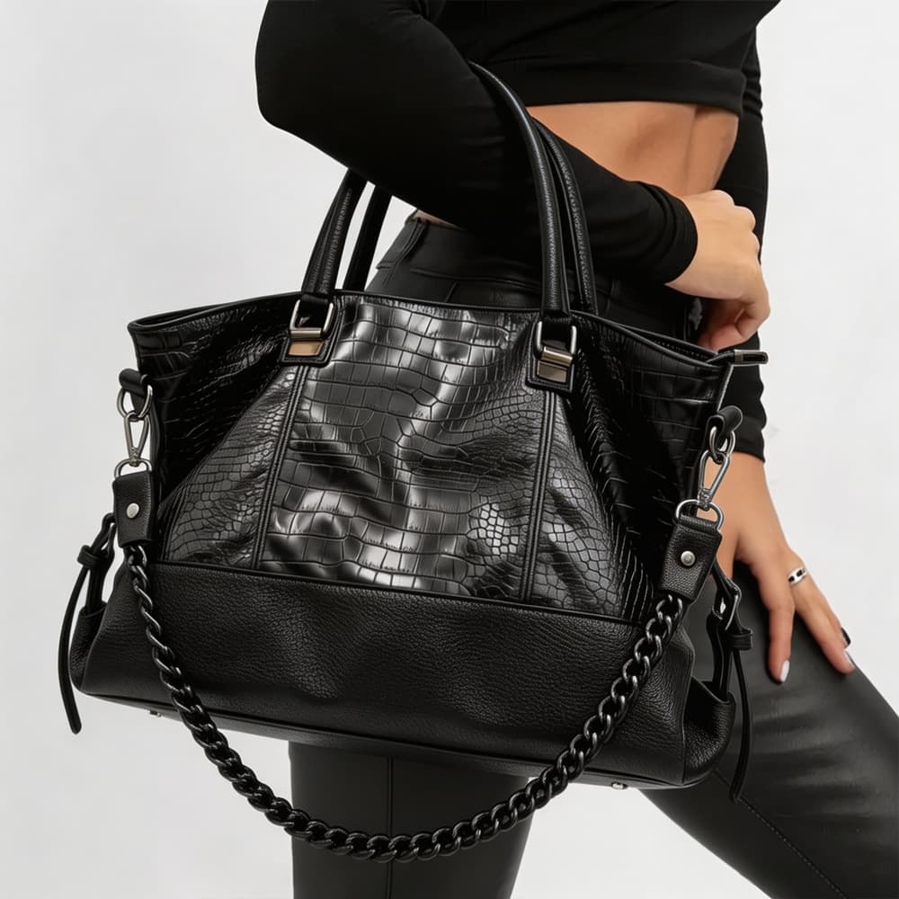 Cross-border exclusive for Y2K hot girls crocodile pattern stitching personalized tote bag large capacity street retro crossbody shoulder bag