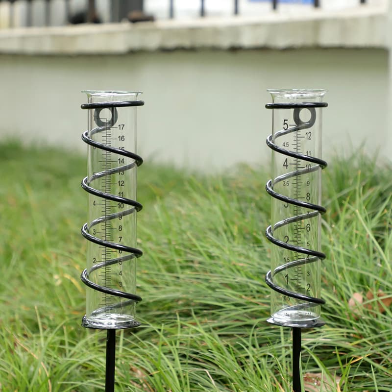 In-stock Garden Stake Spiral Rain Gauge Transparent Glass Tube Rain Gauge 5-inch Lawn Precipitation Meter