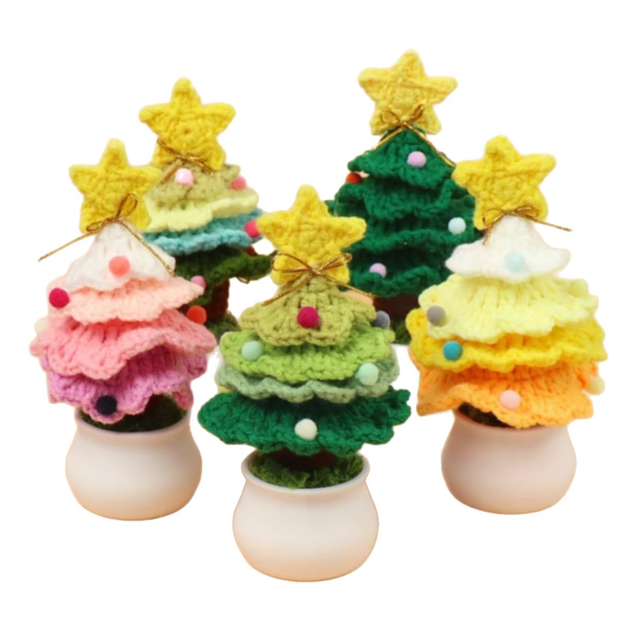Finished Cross-Border Handmade Crochet Christmas Tree Potted Plant Finished Product Yarn Knitting Christmas Gift Desktop Ornament