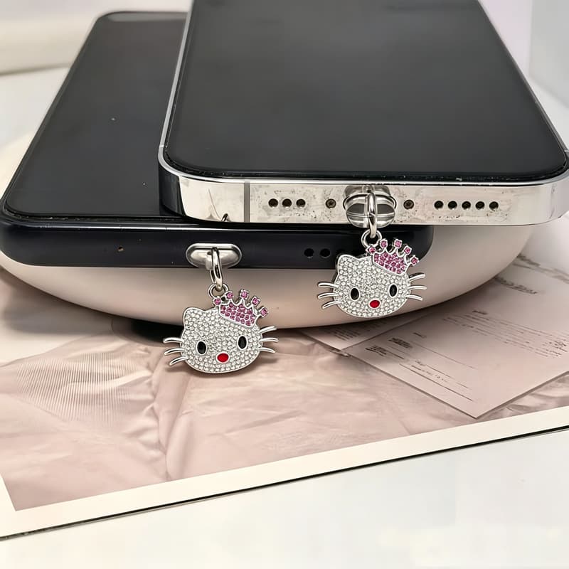 2026 New Hello Kitty Crown Pendant Phone Charging Port Dust Plug for Apple Huawei