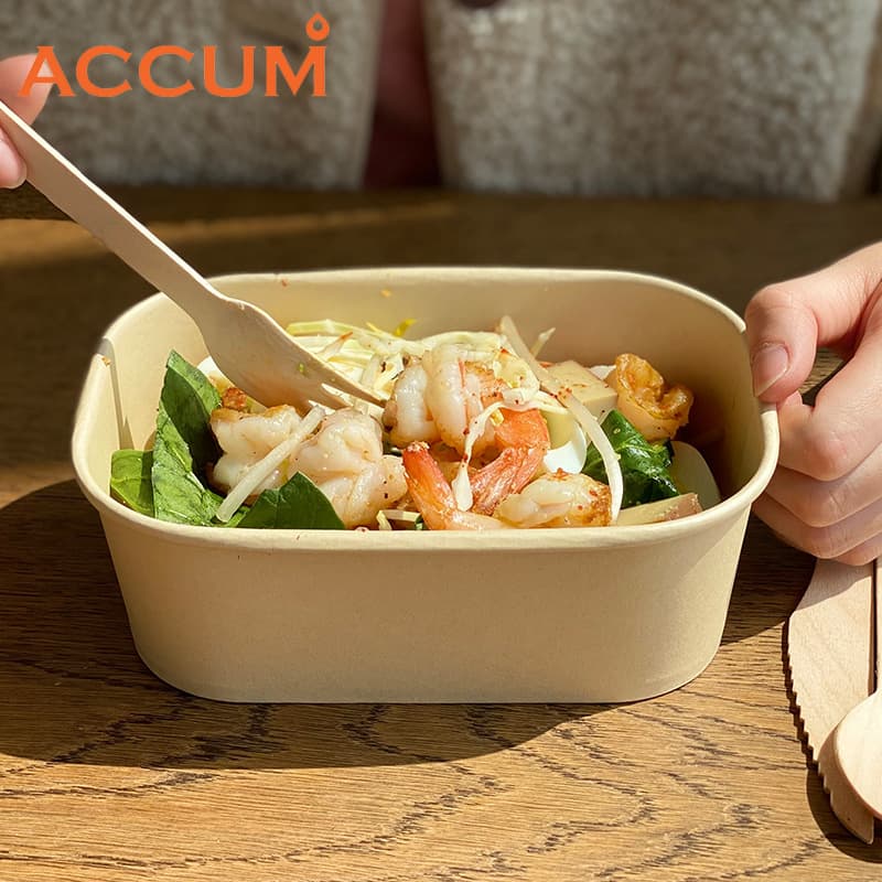 Wholesale disposable square kraft paper bowls for takeout, customized for fruits, light meals, and salads, fast food packaging.