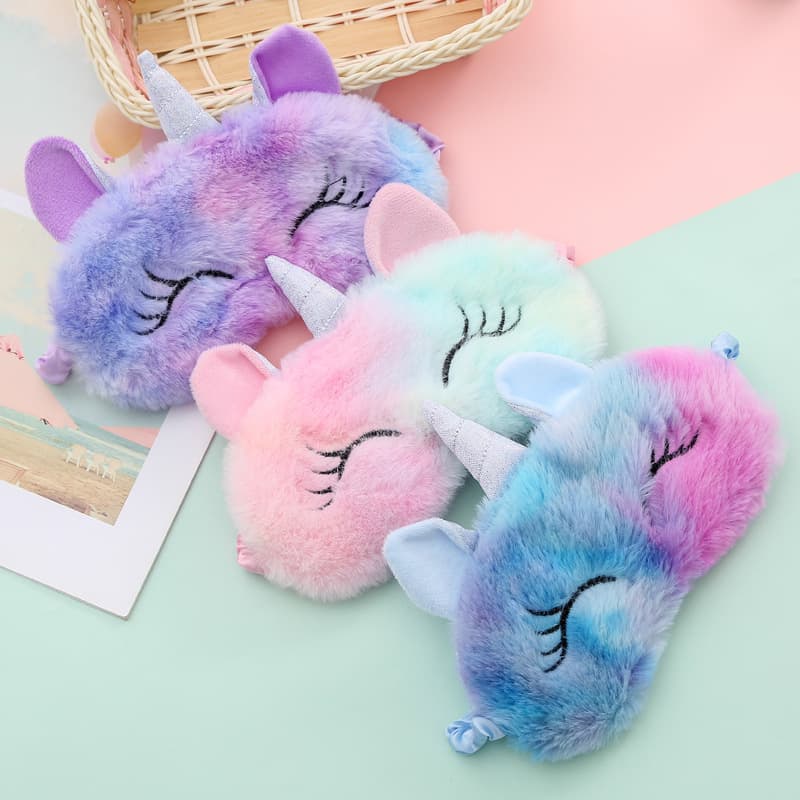 Unicorn Rainbow Plush Eye Mask Cartoon Bag In Stock New Cute Light-Blocking Sleep Mask