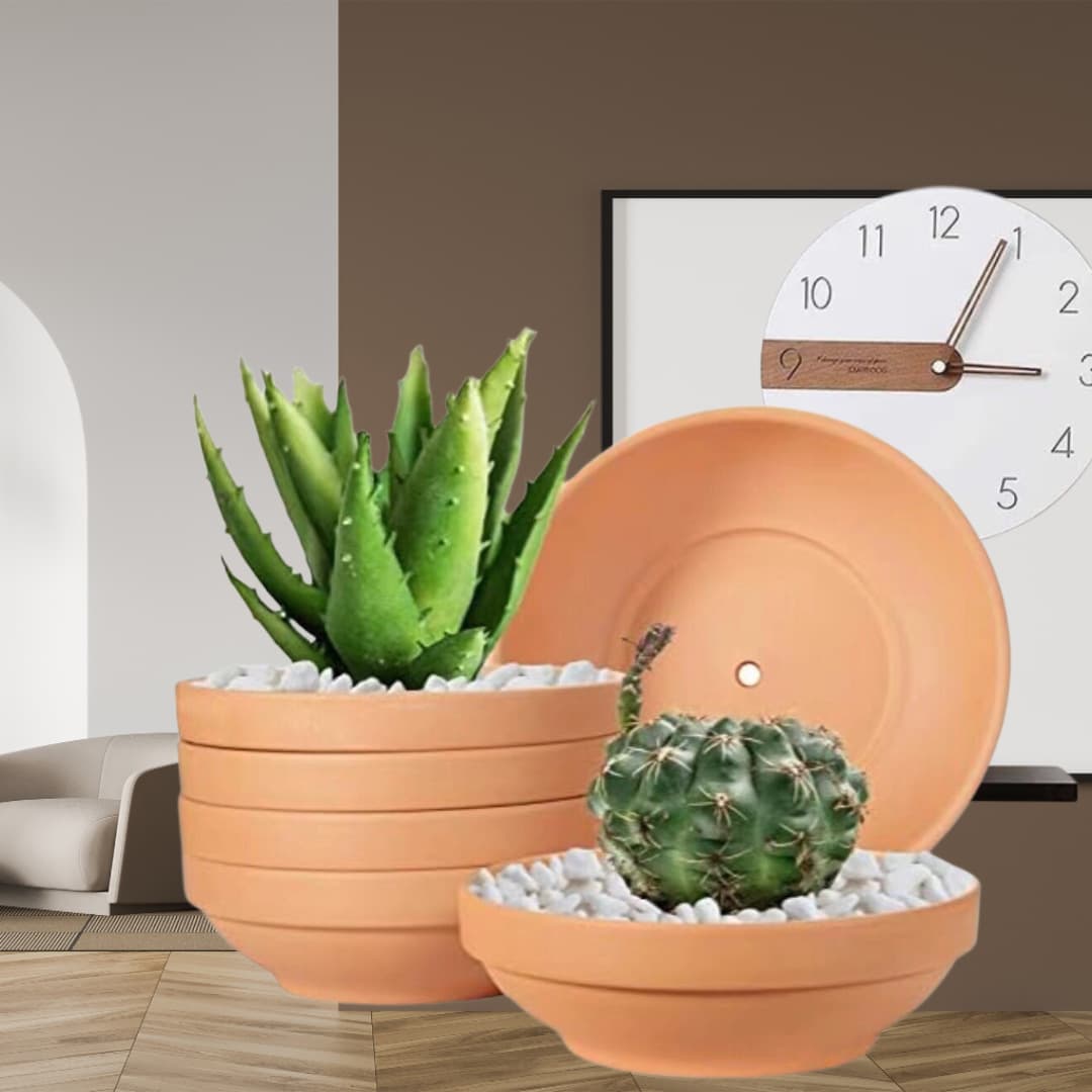Terracotta Low Flat Succulent Pot, Round Clay Pot, Balcony Green Plant Flower Indoor Breathable Seedling Container