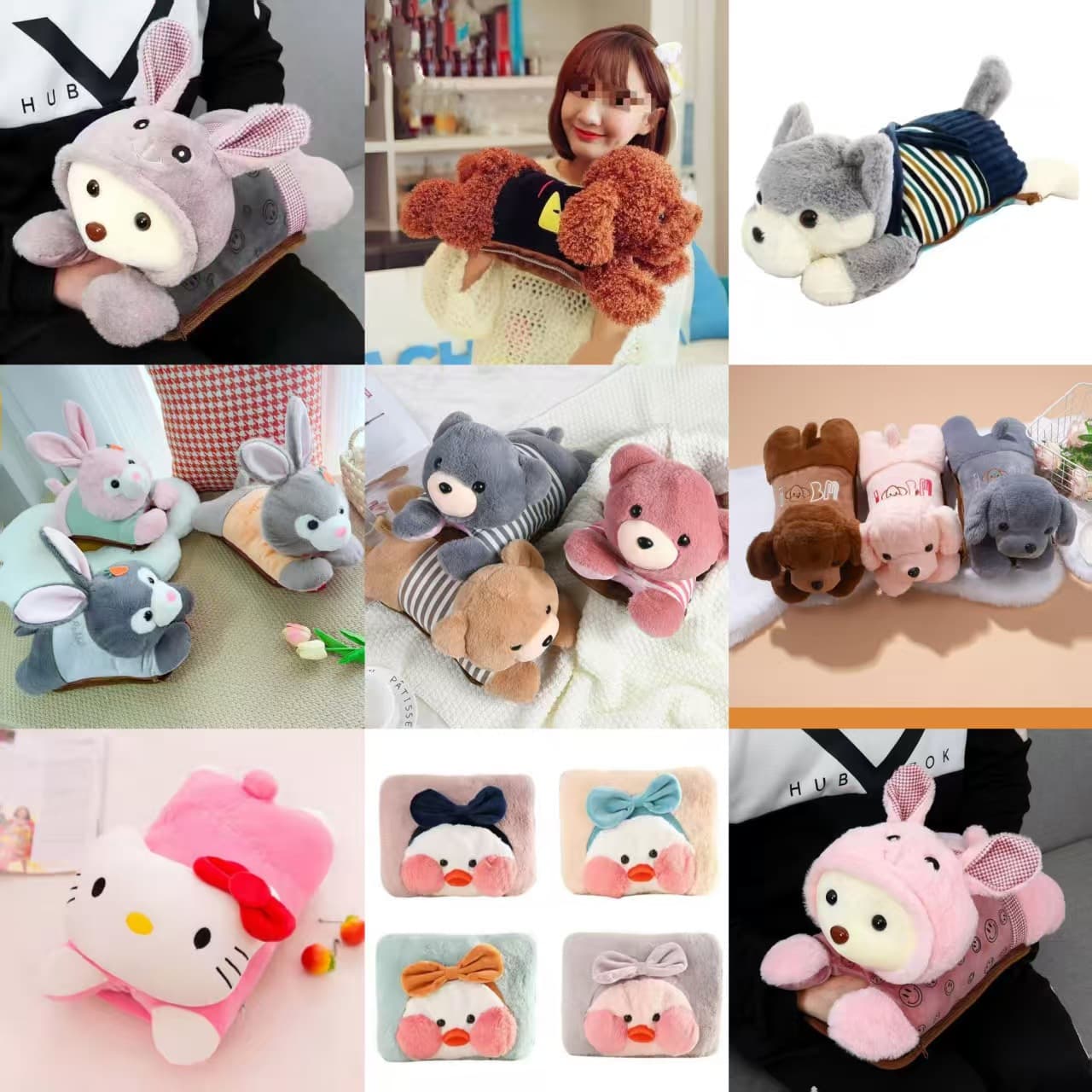 Factory wholesale rechargeable hot water bottle, cartoon explosion-proof electric hand warmer with zipper, detachable and washable, plush hand warmer bag.