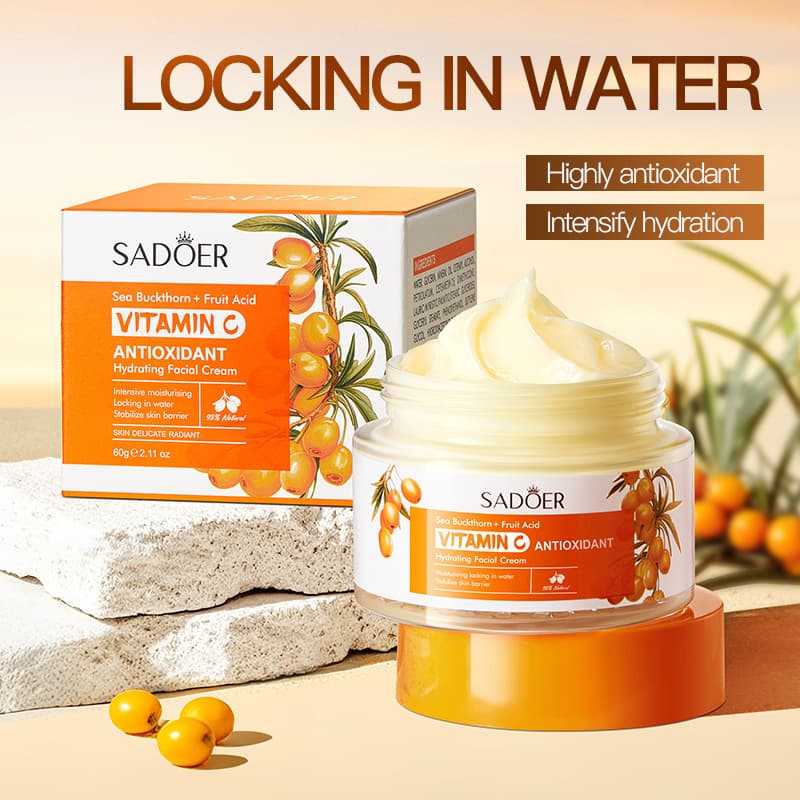 All-English Face Cream SADOER Sea Buckthorn Vitamin C Skincare Moisturizing Cream Cross-Border Foreign Trade Factory Direct Sales