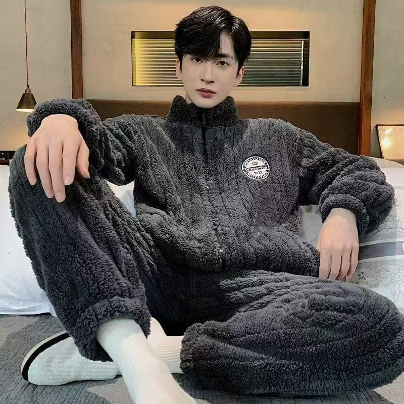 Men's Coral Fleece Pajamas Warm Home Clothes Long Pants Autumn Winter Style Comfortable Sleepwear Male Home Suit
