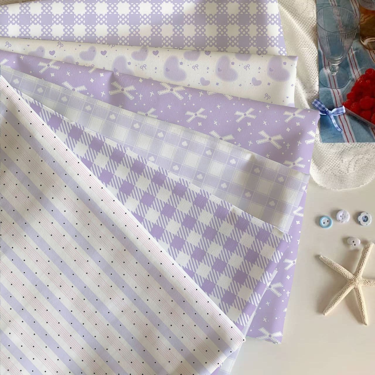 ins purple plaid purple haze desk tablecloth makeup table dustproof decorative cloth DIY handmade doll fabric