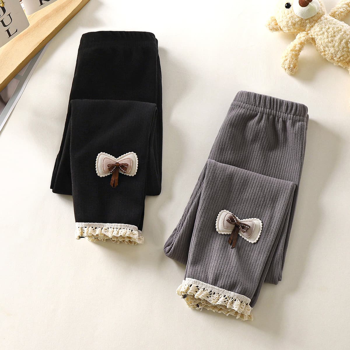 Girls Thin Velvet Trousers Children's Base Layer Pants Autumn New Style Outwear Floral Edge Long Pants Baby Girls Clothes