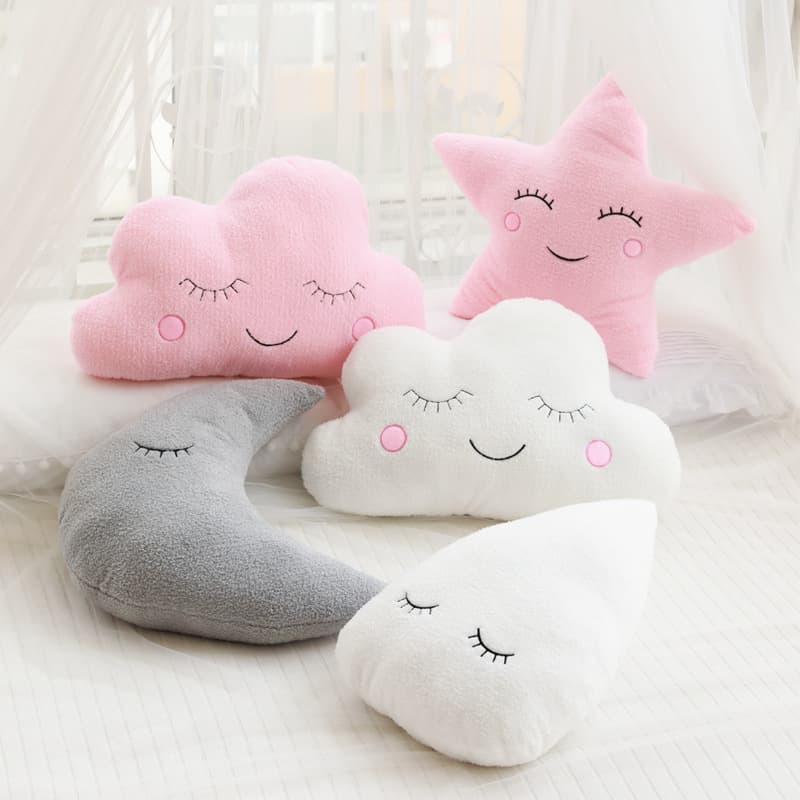 INS Sky Series Plush Throw Pillow Cloud Moon Raindrop Star Sofa Cushion Kids Room Decoration