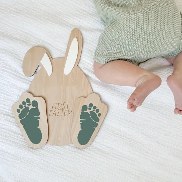 New Cross-Border Easter Wooden Standing Sign, Baby Birth Identity Memorial Wooden Sign, DIY Footprint Memorial Wooden Sign