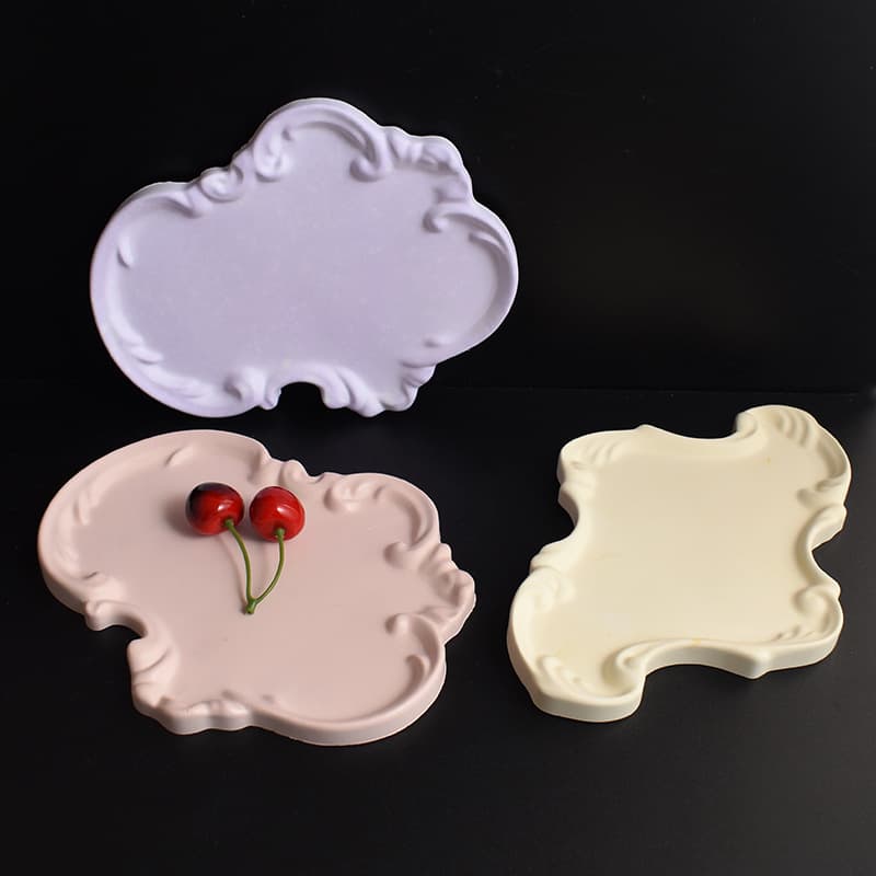 Nordic Embossed Lace Plaster Tray Irregular Cloud European Style Shaped Storage Plate Fruit Tray Silicone Mold