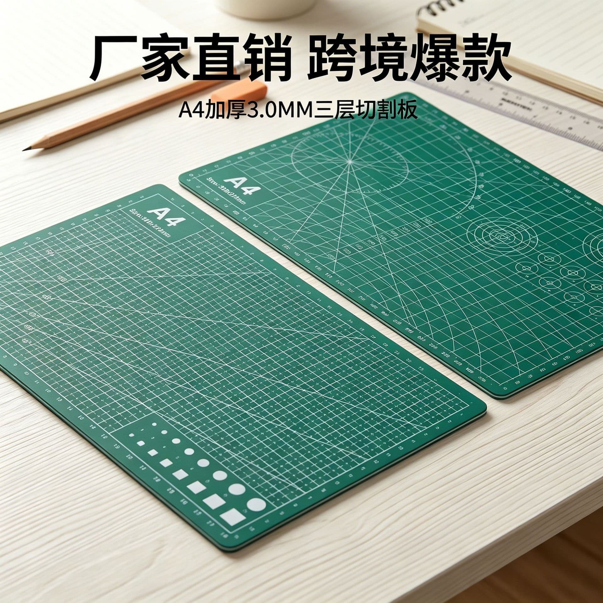 Double-Sided A4 Grid Cutting Mat, Thickened Self-Healing Craft Mat for Art Knife, Engraving, Model Cutting, Desktop Protection Pad