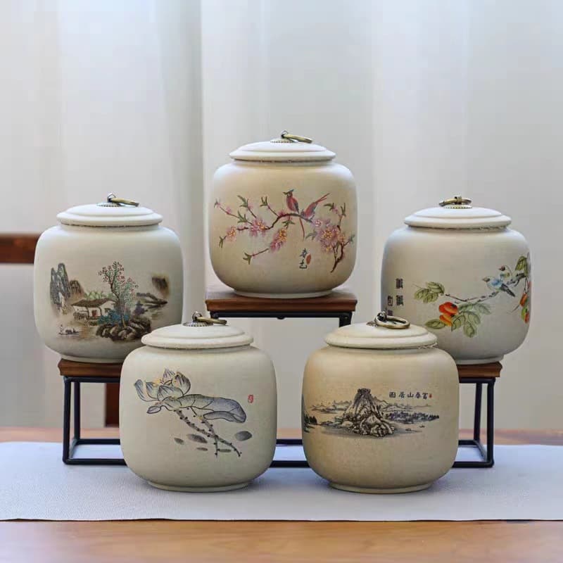 Rough pottery old rock mud ceramic jar medium light luxury tea jar packaging jar moisture-proof sealed tea warehouse Pu'er jar gift box
