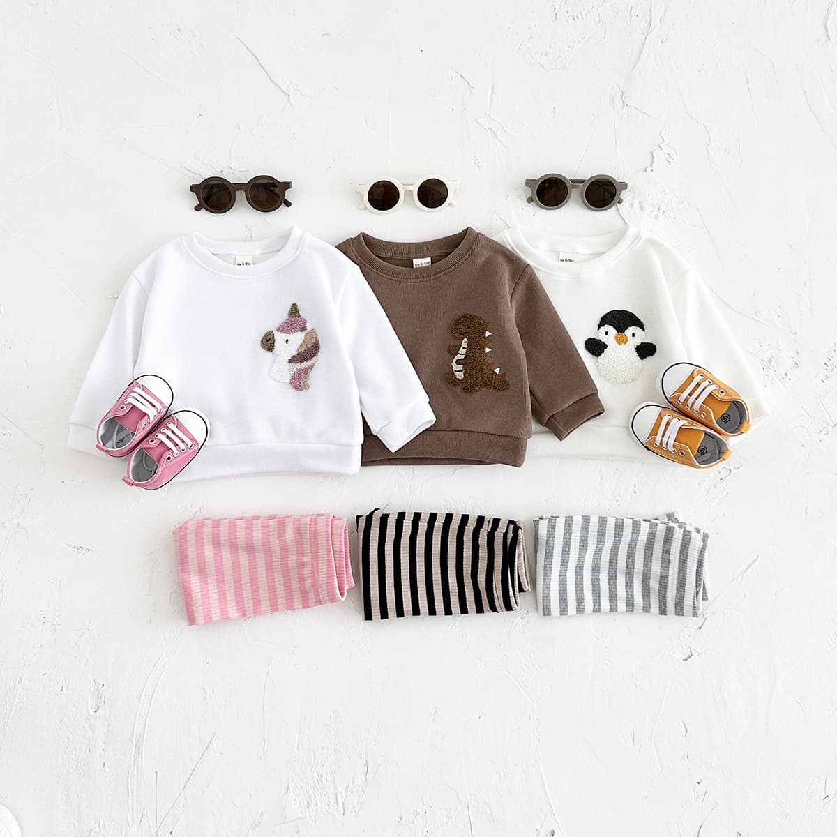 INS Spring/Autumn Kids Unicorn Embroidered Hoodie Two-Piece Set Baby Crew Neck Long Sleeve Leggings Outfit Cross-Border