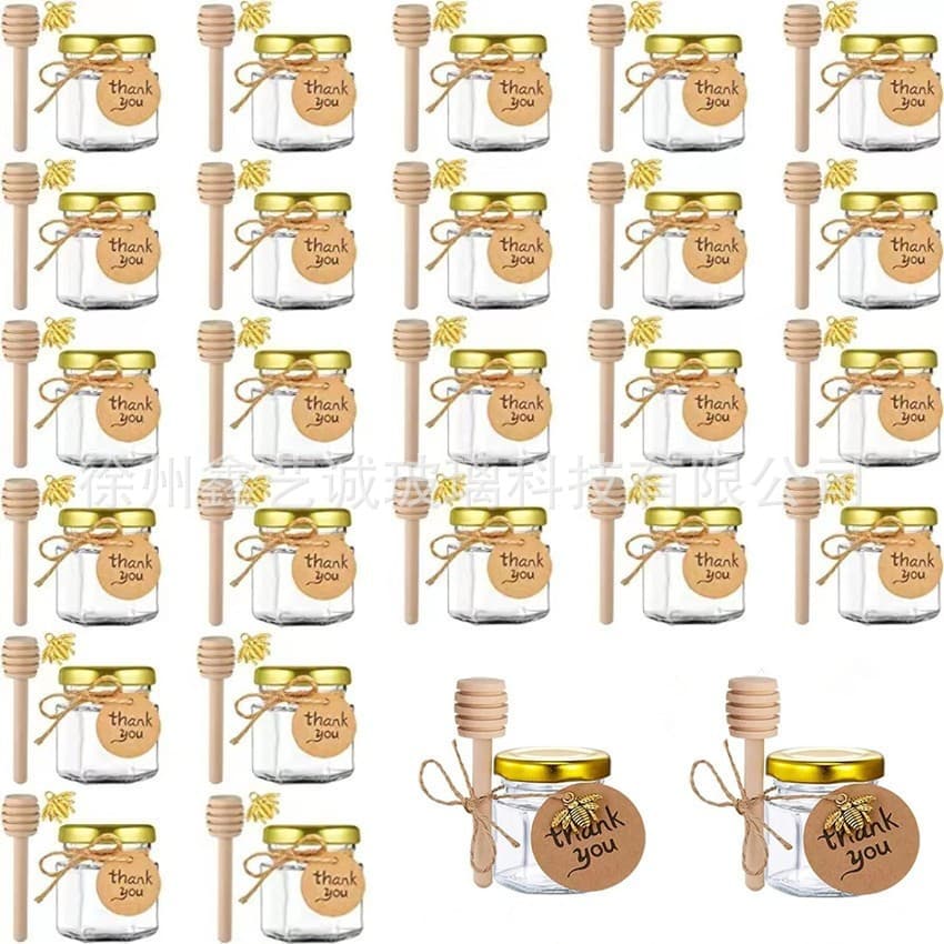 Amazon Sealed 45ml Hexagonal Honey Glass Jar, Jam Jar, Chili Sauce Jar, Mini Wedding Honey Gift Empty Bottle Set