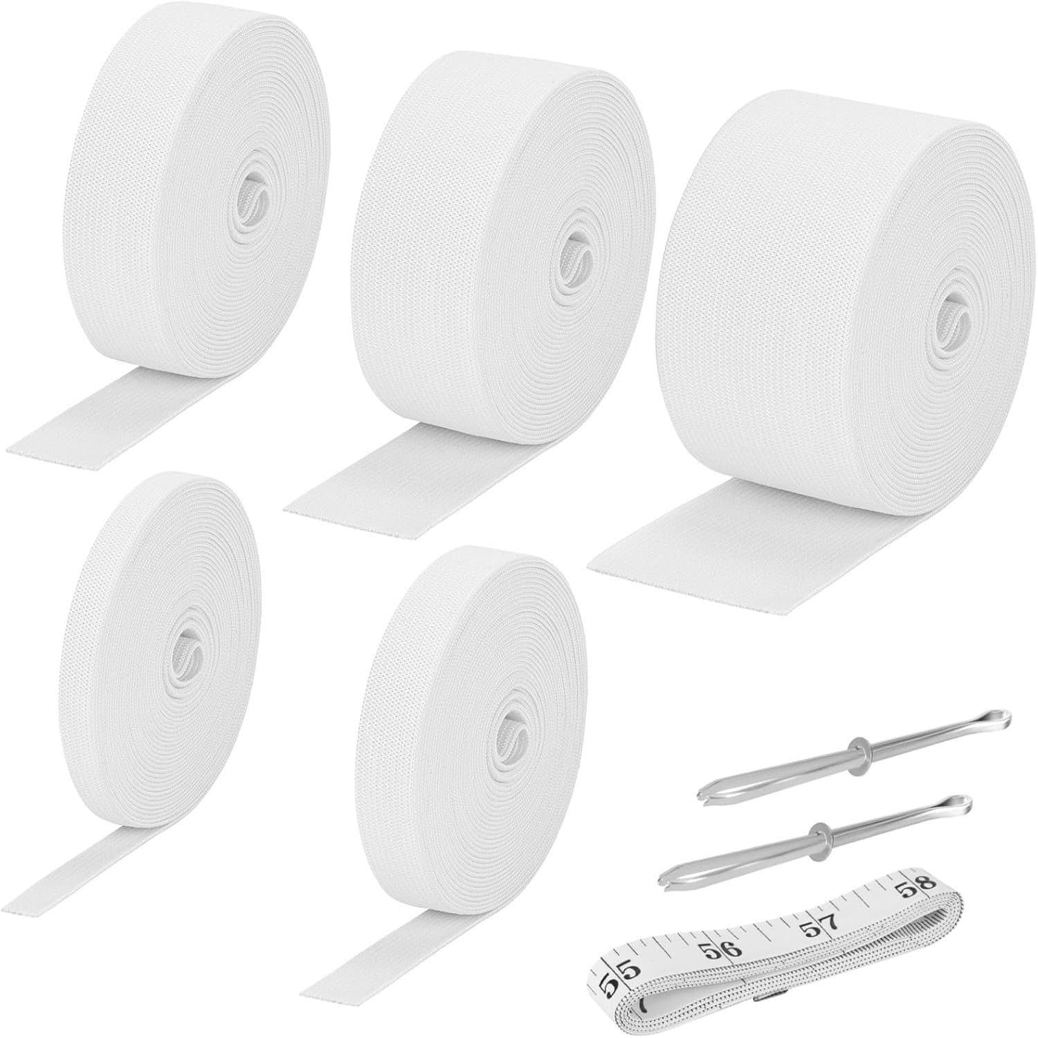 5 Rolls of Elastic Bands for Sewing, High Elasticity Knitting Thread Spools with 0.4/0.6/1/1.5/2inch 5.5 Yards/Roll