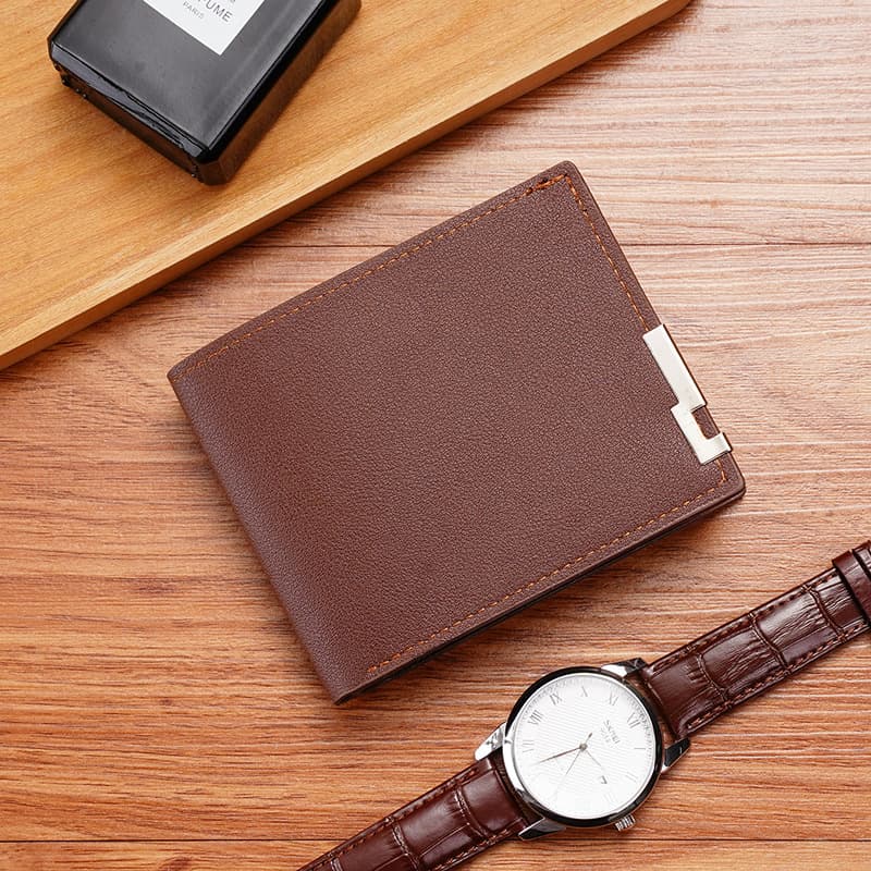 JIANGBAO Men's Short Wallet Korean Style Metal Edge Horizontal Multi-card Slot Trendy Card Holder