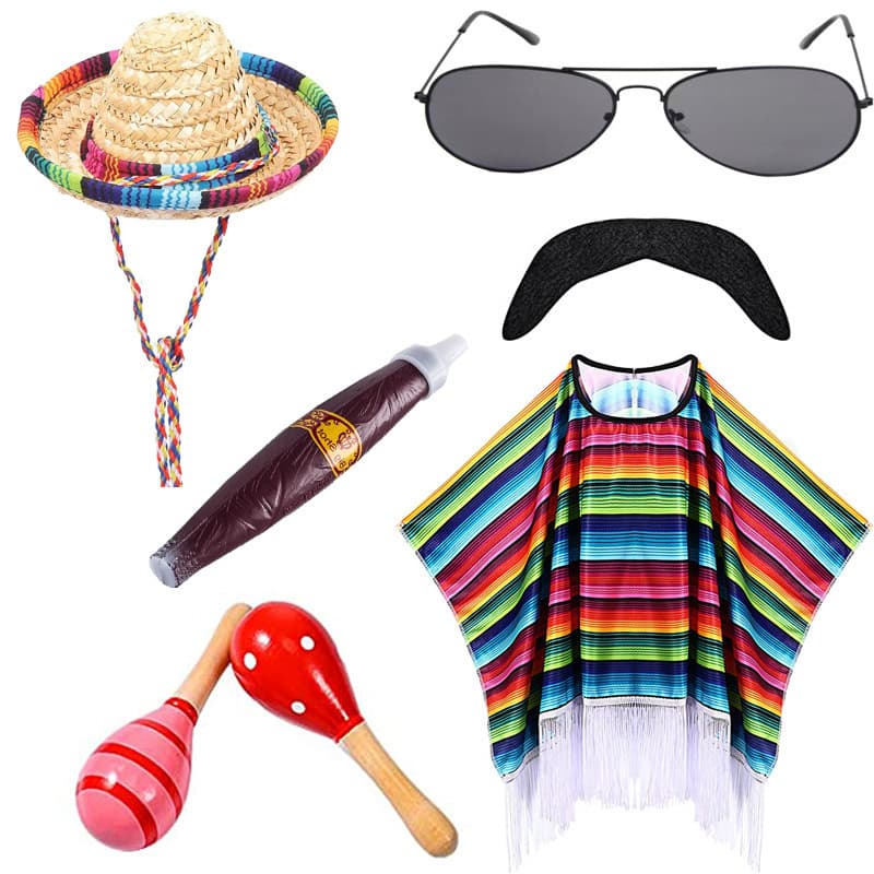 Mexican Rainbow Striped Poncho Fringe Cape Set
