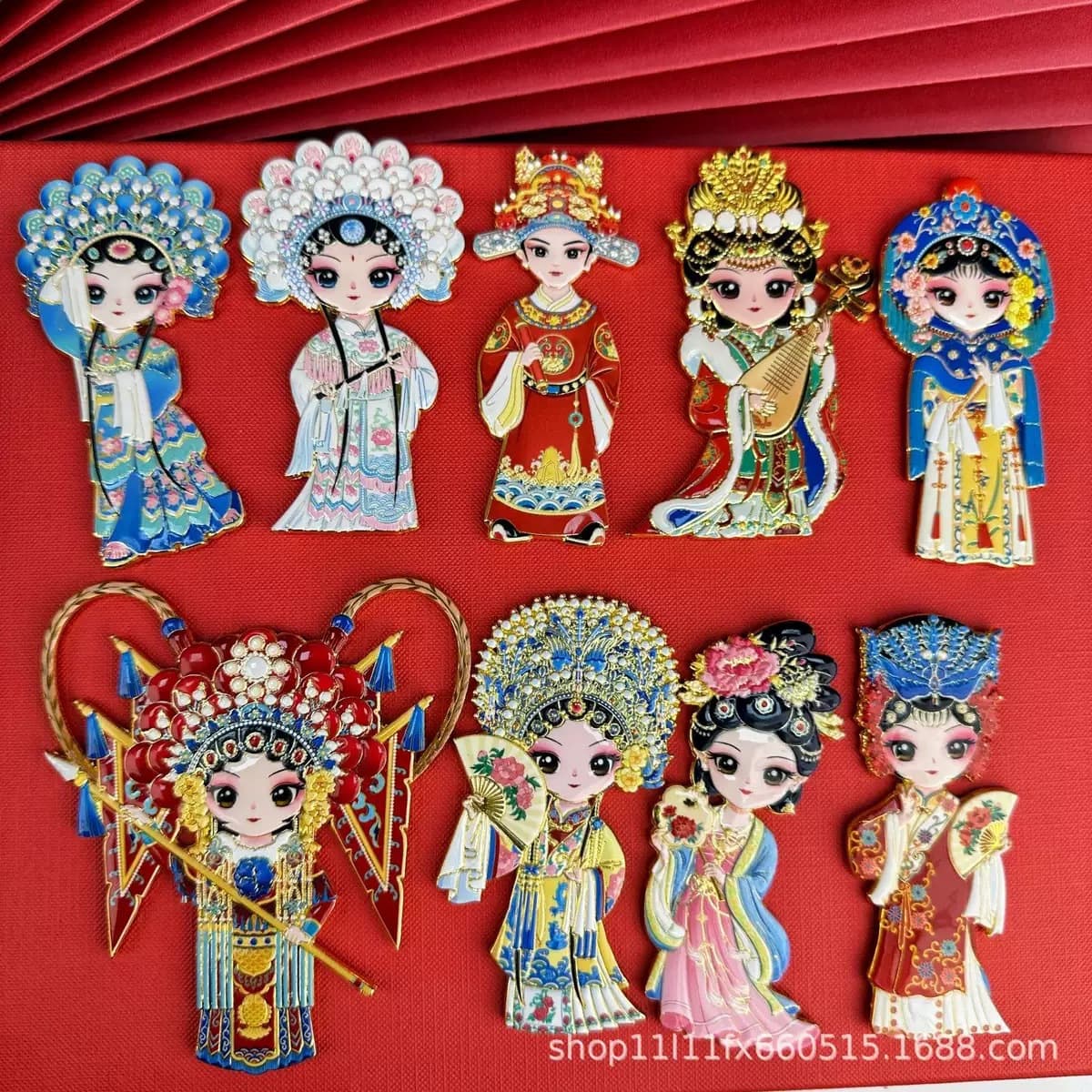 Peking Opera Phoenix Crown with Kingfisher Feathers Metal Magnetic Fridge Magnet Wholesale, Chinese Style Cultural Creative Souvenir Fridge Magnet
