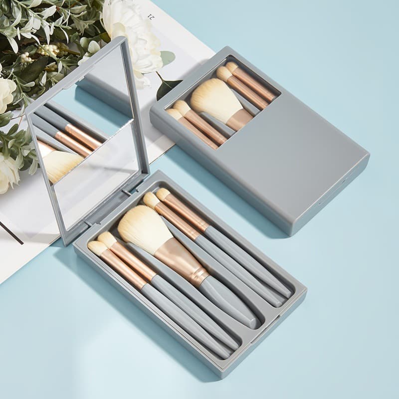 Morandi Color Portable Windowed Brush Case 5-Piece Makeup Brush Set Transparent Cute Mini Makeup Tool Kit