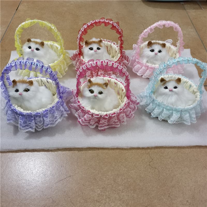 Simulated Flower Basket Cat, Meowing Cat Animal Simulation, Fur Ornaments, Hot-Selling Scenic Spot Stall Children's Toy Gift