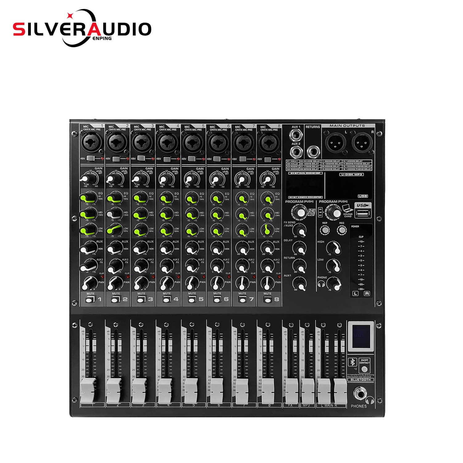 GAX-M8 8-Channel DJ Audio Mixer with 16 DSP Reverb Effects, BT5.0, USB Mixer Console