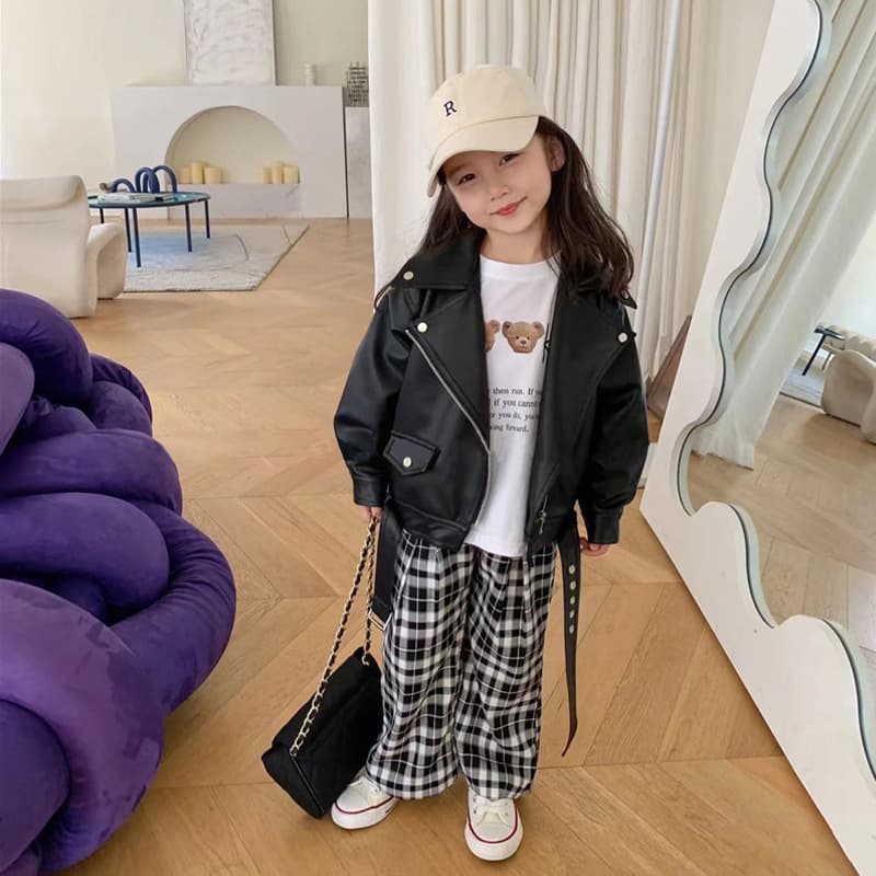 New Fashionable Short Leather Motorcycle Jacket for Girls and Toddlers (RQ315)