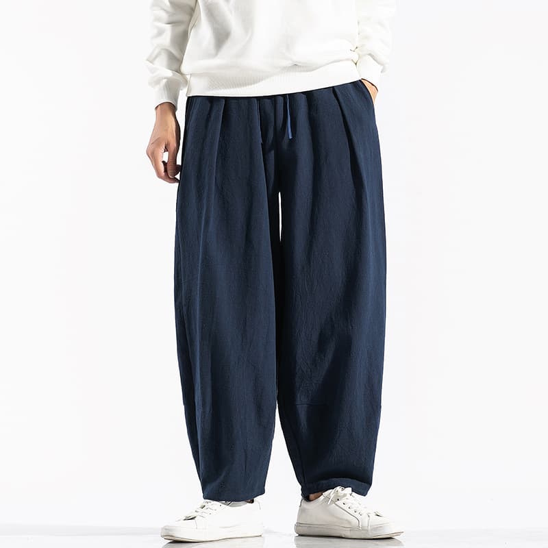 Spring and summer new style Chinese style men's cotton and linen casual pants, loose wide-leg harem pants, large size retro trendy straight pants