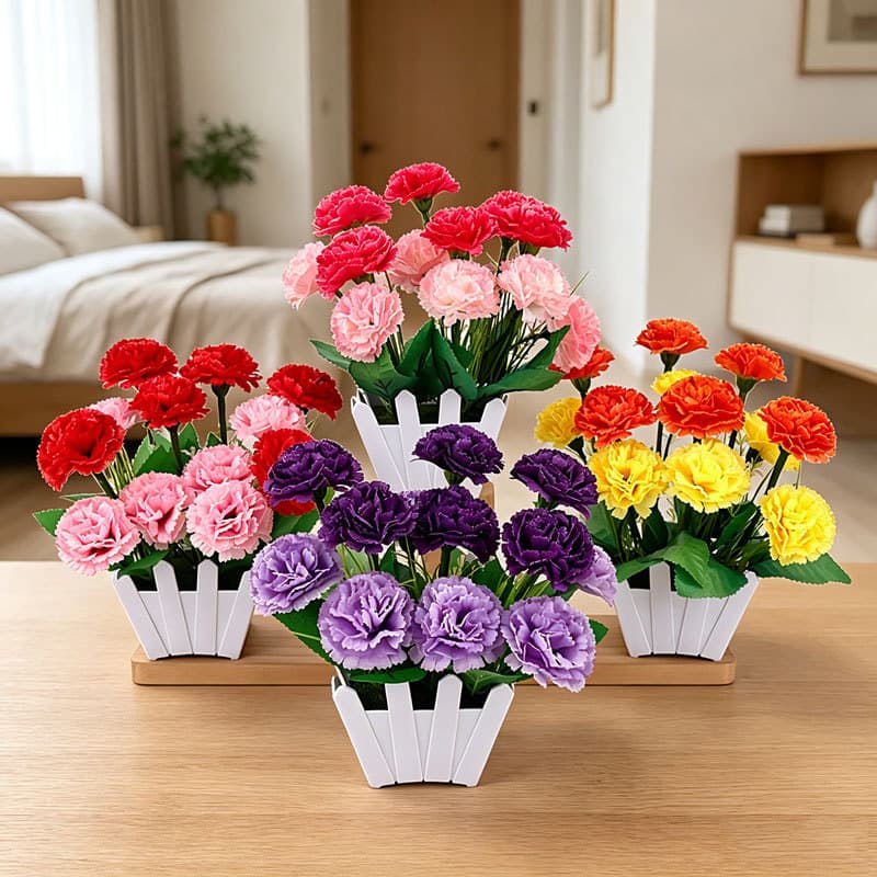 Artificial Carnation Mini Potted Plant Fake Flower Bonsai Simulation Green Plant Wholesale Desktop Decoration Cross-Border Supply