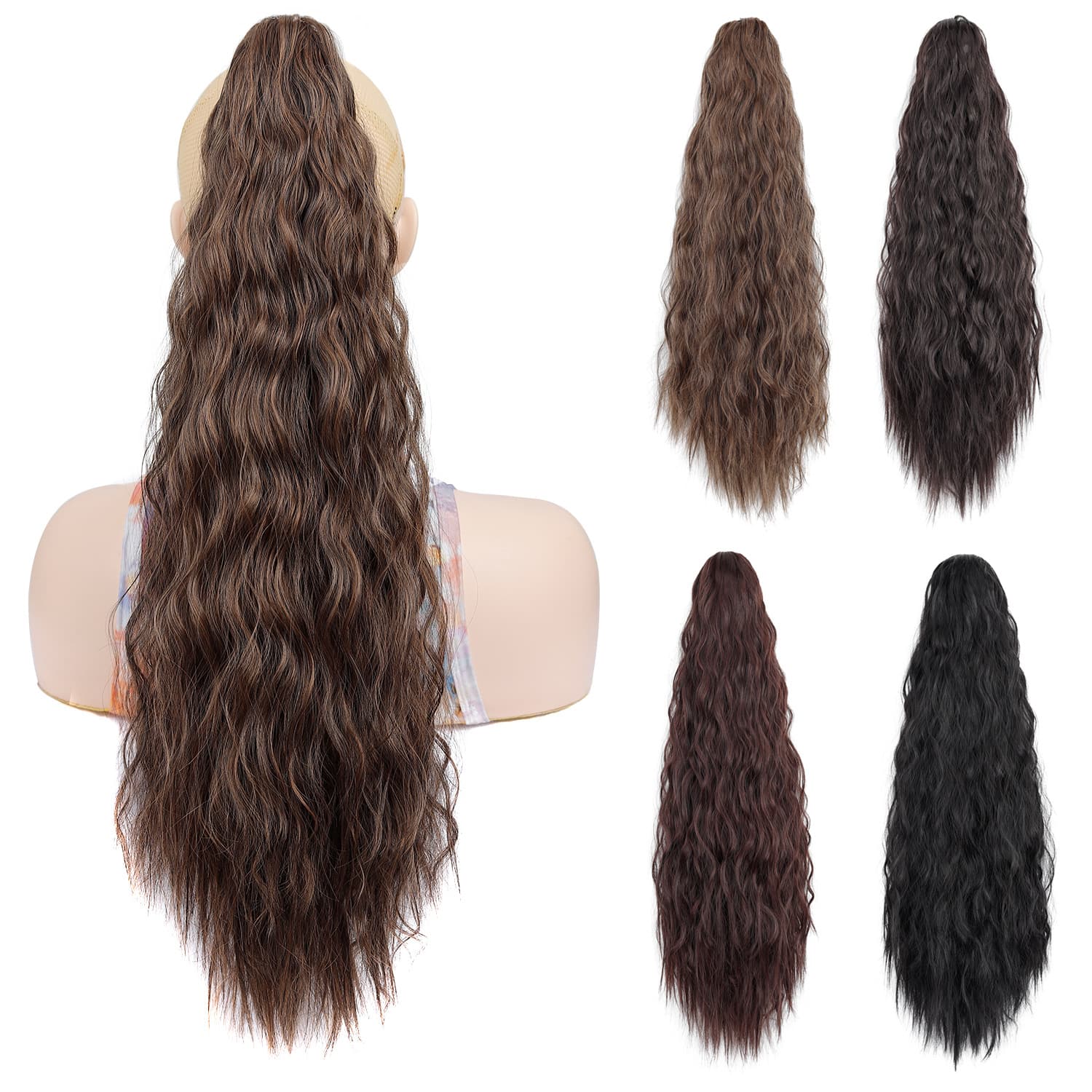 Wig for Women Cornrow Perm Long Curly Ponytail Fluffy Fiber Water Wave Curly Ponytail Wholesale