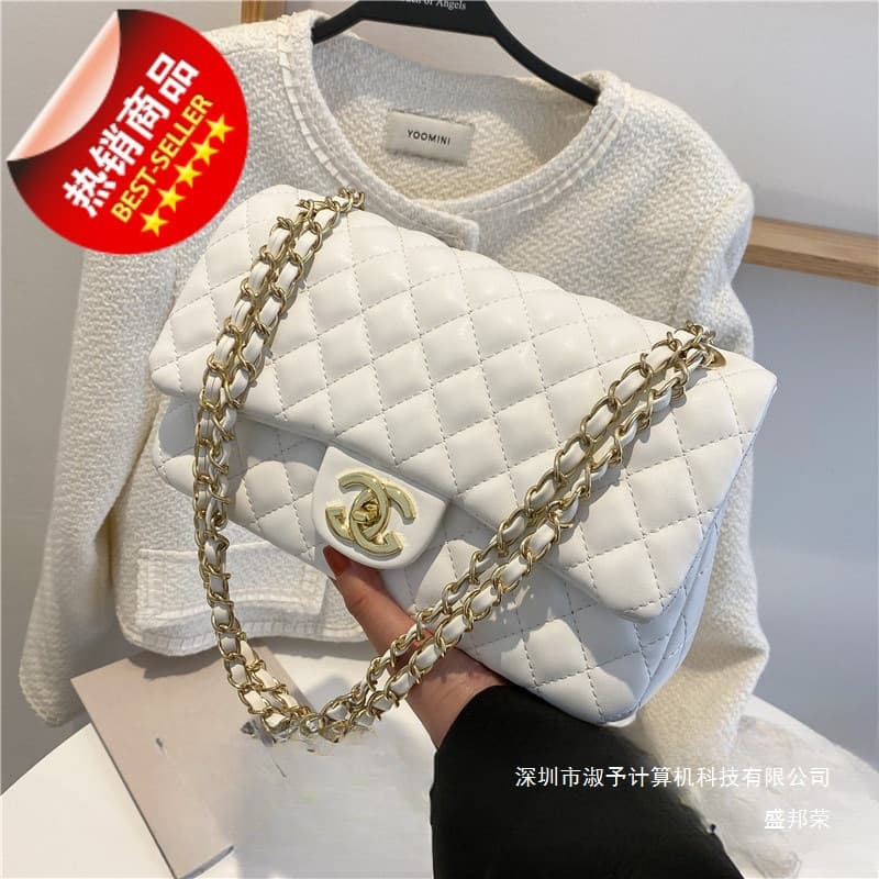 Cross-border bags new women's bags wholesale European and American fashion shoulder crossbody bag versatile rhombus chain bag black and white