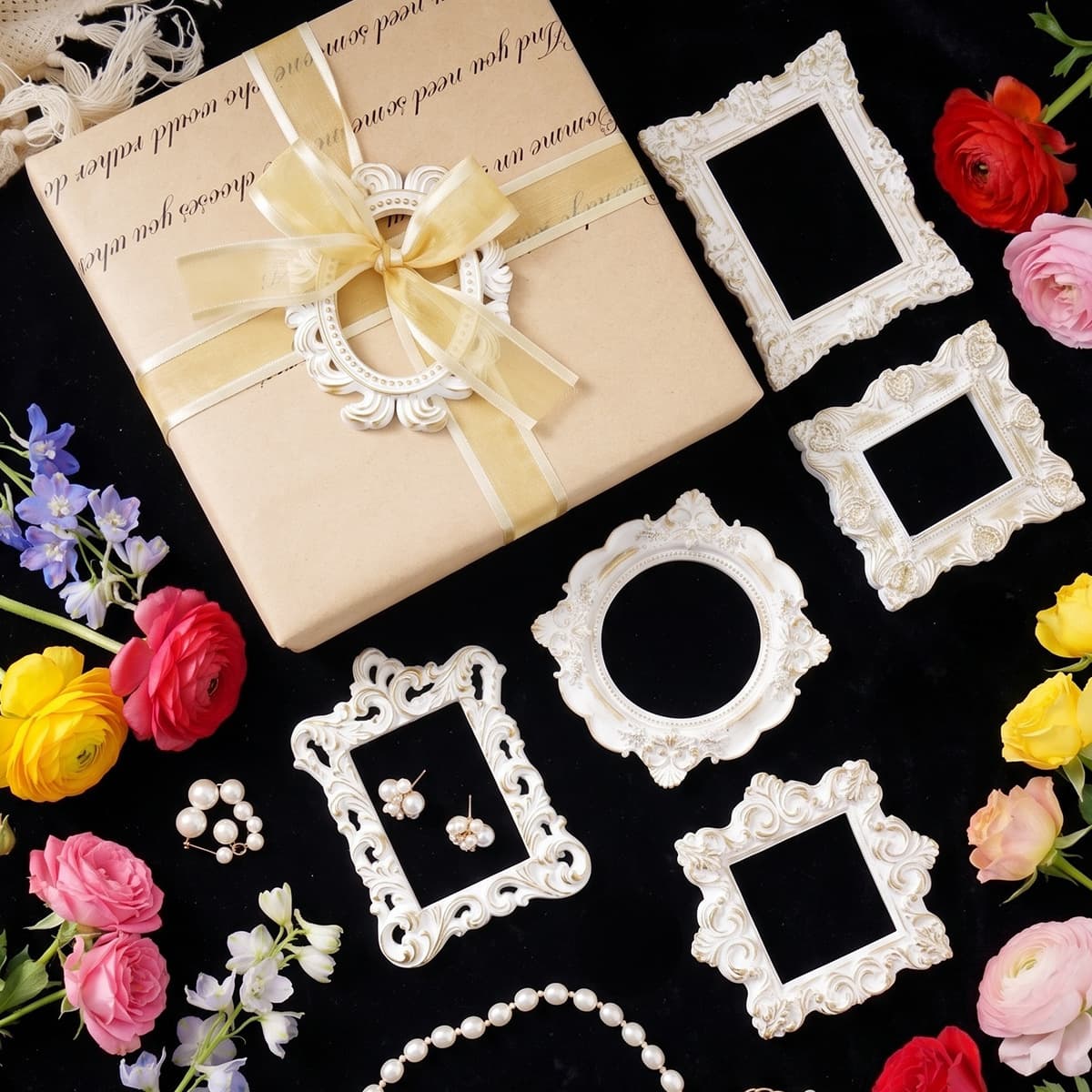 Cross-border Exclusive i Vintage Photo Frame White Relief Valley Beauty Photography Prop Jewelry Earring Display Background Frame
