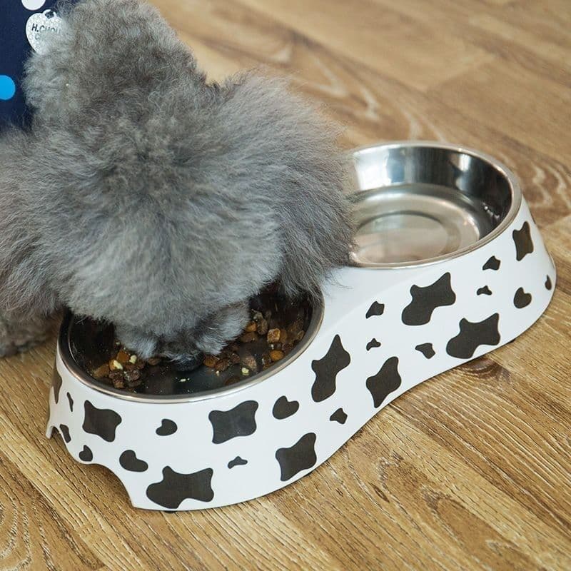 Dog Bowl, Melamine Food Bowl, Feeding Bowl, Water Bowl, Cat Pet Supplies, Stainless Steel Anti-Spill Cat Bowl with Cow Print