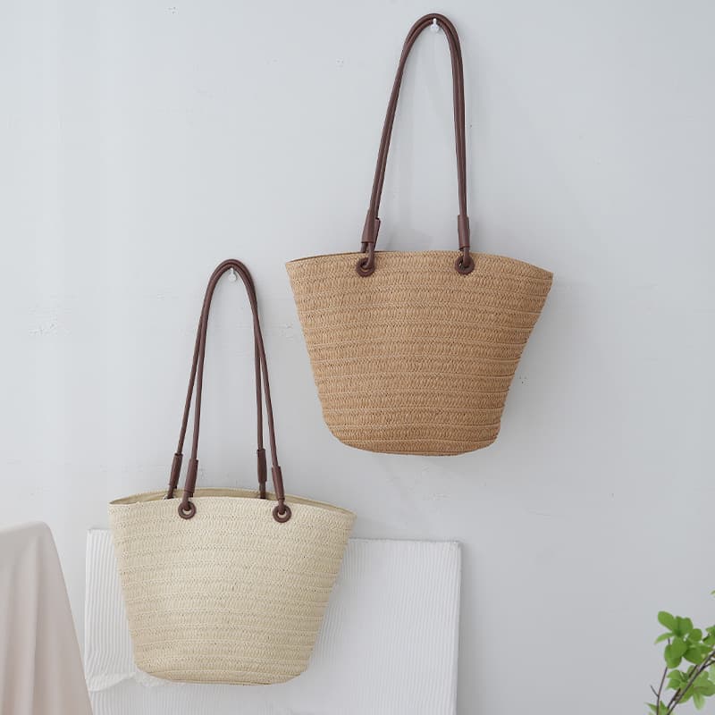 Versatile Simple Shoulder Straw Bag New Large Capacity Straw Bag Woven Bag Tote Bag Women's Seaside Vacation Beach Bag