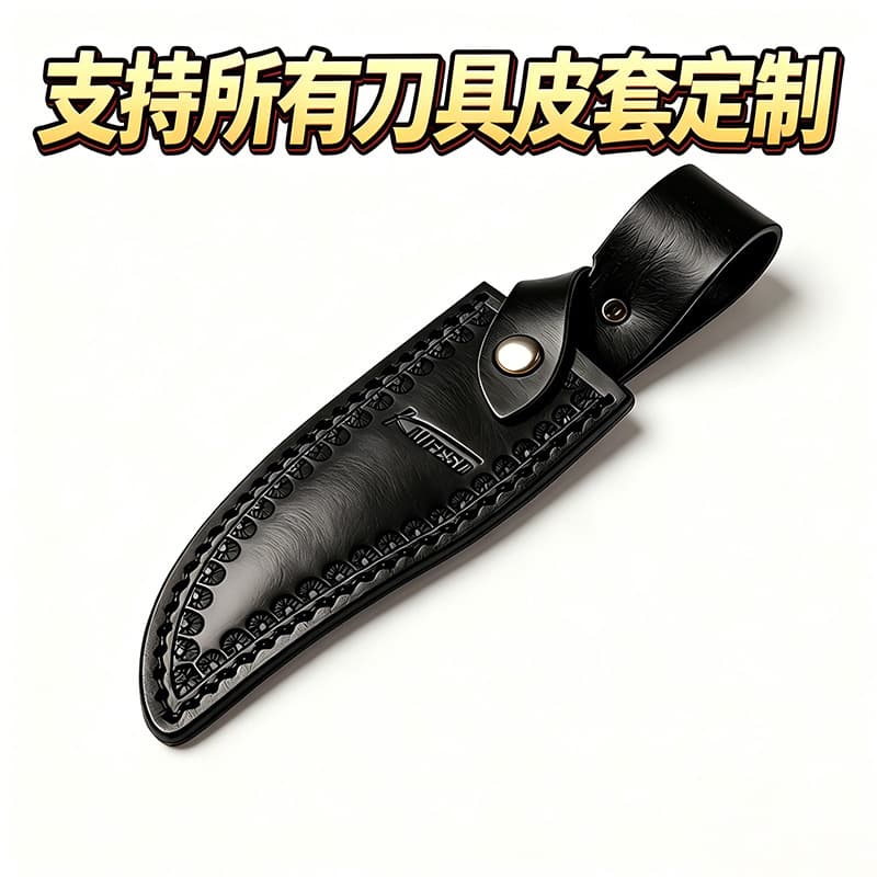 Wholesale Outdoor Knife Leather Sheath Black Genuine Leather Embossed Straight Handle Knife Case Belt Style EDC Knife Sheath Factory Direct