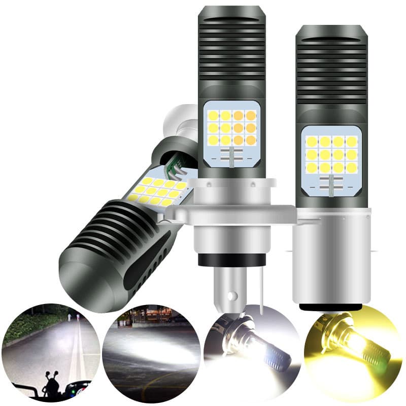 Motorcycle Headlight High Brightness White Yellow LED for Electric Scooter H6 H4 BA20D P15D Super Bright Waterproof High/Low Beam