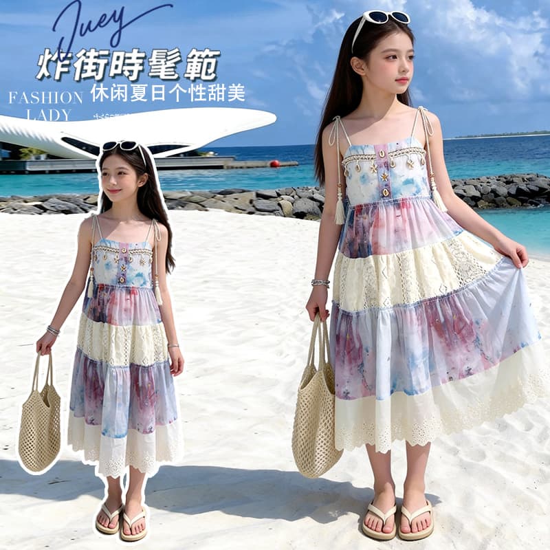 Girls Summer Dress 2026 New Bohemian Style Strappy Dress Summer Outfit for Girls Fashionable Dress