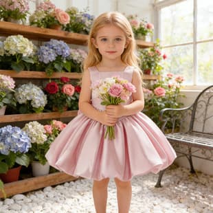 Girls' Solid Color Princess Dress Birthday Fashionable Host Piano Performance Costume Puffy Bow First Birthday Party Dress Wholesale