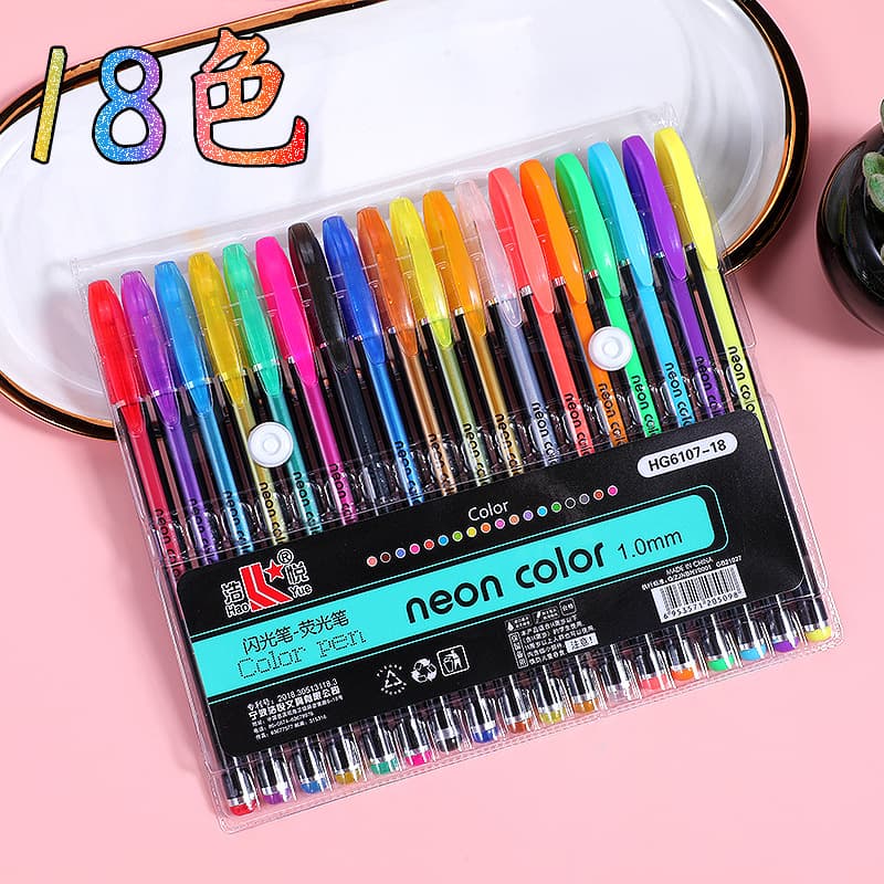 In Stock Wholesale 12-Color 48-Color Glitter Pen Candy Journal Marker Set Fluorescent Pen 1.0 Colored Gel Pen