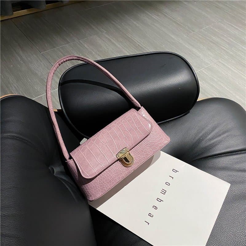 Fashionable Street Style Women's Shoulder Bag Underarm Handbag Stone Pattern PU Leather Small Square Bag Soft Daily Use