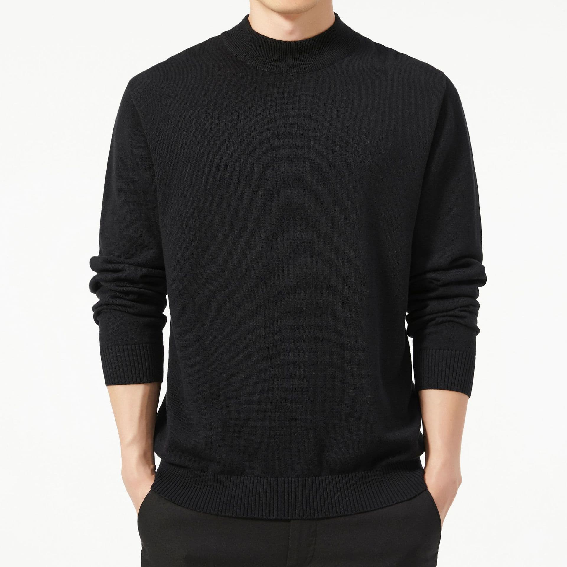 Men's Knitwear, Solid Color, Long Sleeve, High Neck, Pullover, Base Layer Sweater, Business/Cross-Border Men's Style