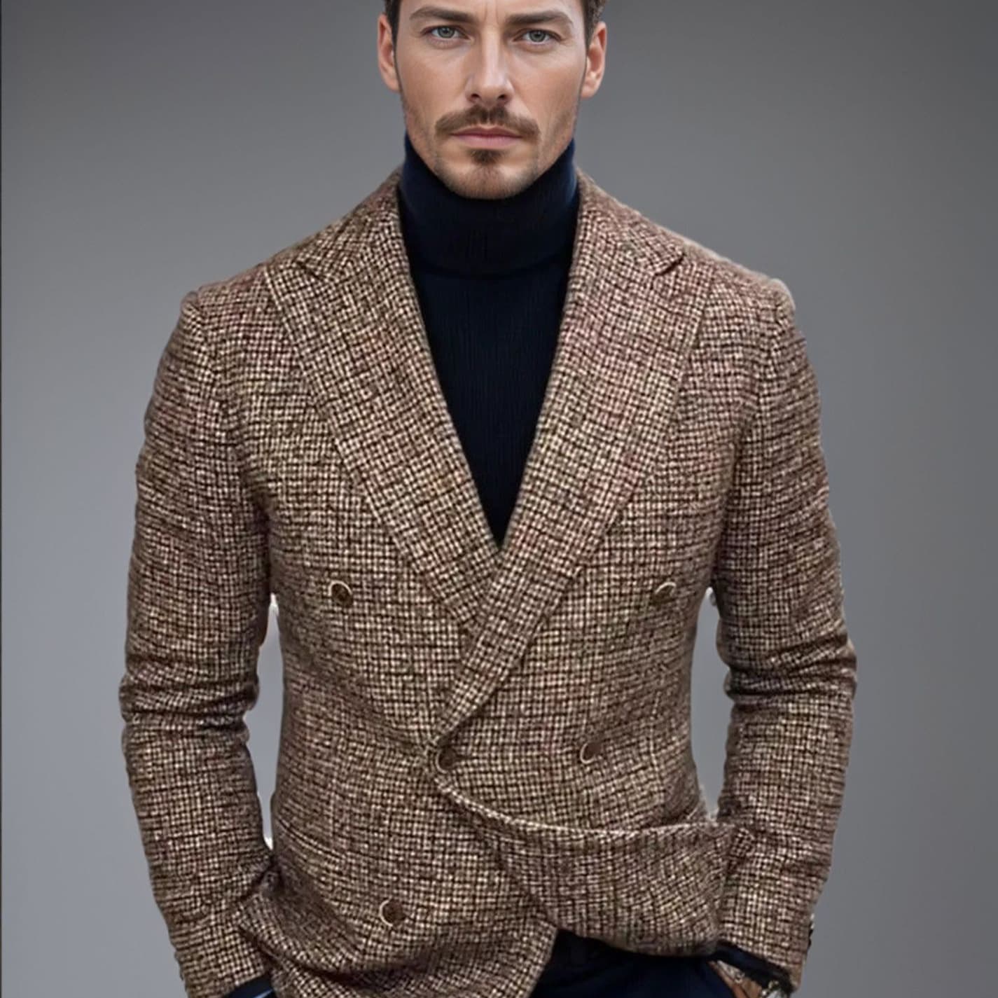 2025 Cross-border Trade Men's Casual Plaid Suit Double-Breasted European Size Blazer Jacket for Spring and Autumn