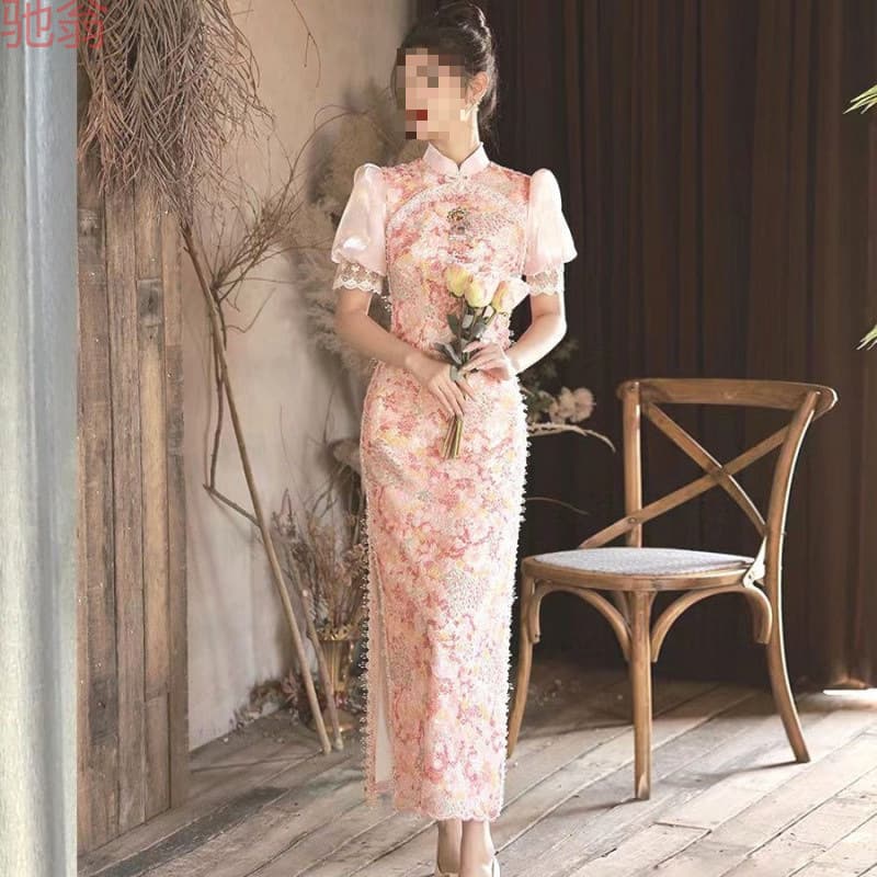 T8Y New Chinese Style Bride Wedding Dress Toast Dress Pink Xiuhe Suit Cheongsam Wedding Outfit Fashion Petite Slim