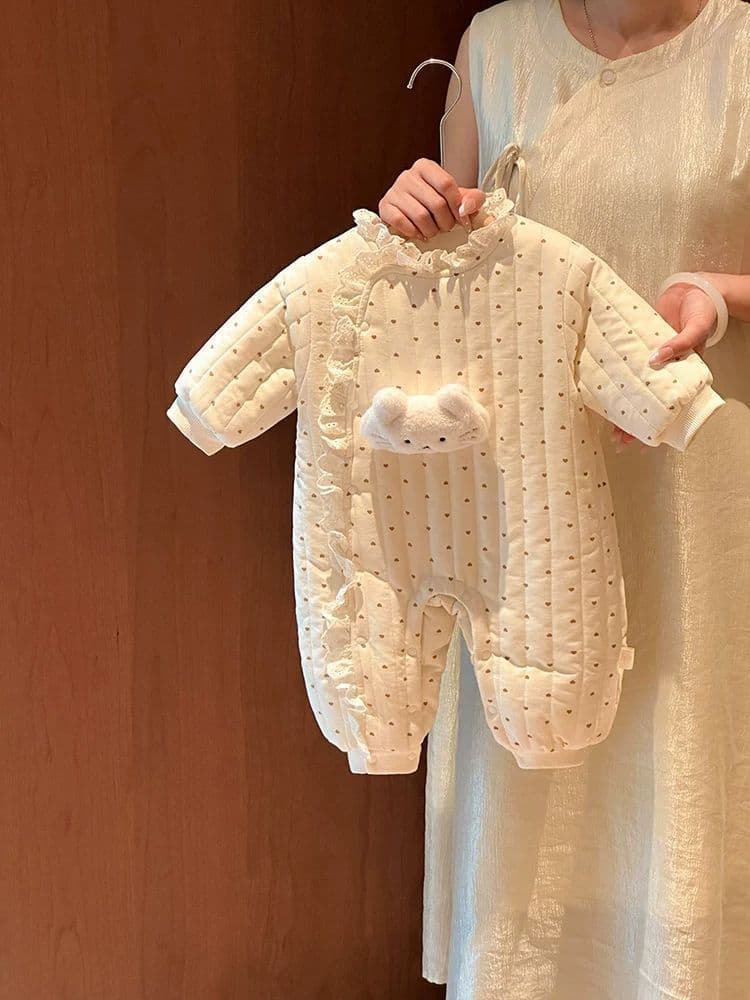 Baby Clothes Korean Style Ins Ruffle Bodysuit 0-1 Year Old Baby Autumn Winter New Stylish Super Cute Warm Romper